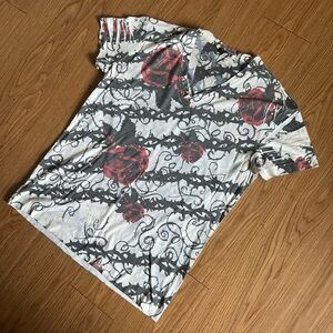 MENS AMI SANZURI ROSE BARBWIRE SLIM FIT V NECK  SHIRT L